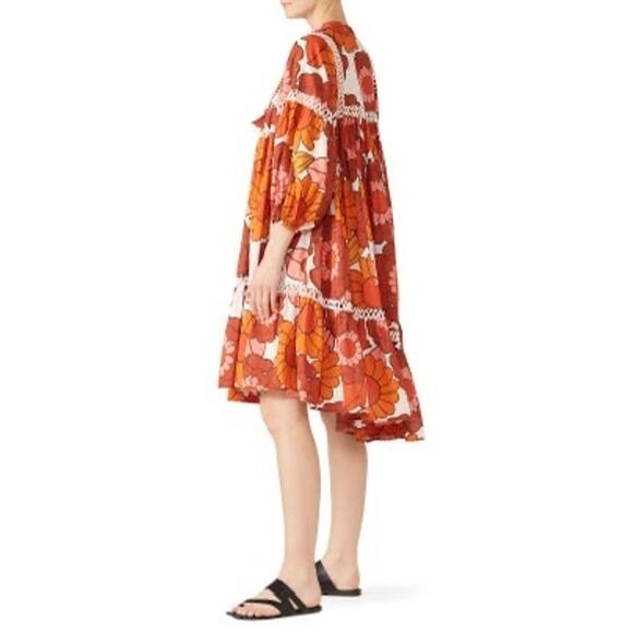 DODO BAR OR Nell Burnt Orange White Floral Lace Cutout Oversized Dress Size S - Picture 2 of 14